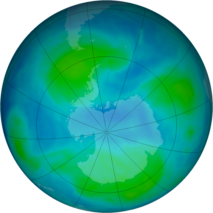 Antarctic ozone map for 13 February 2012